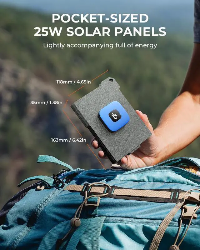 Alt view image 7 of 7 - [Pocket-Size]BigBlue Portable 25W Solar Panel Charger, Folding Solar Charger with USB-A and USB-C Ports, IP68 Waterproof Solar Panel for Backpacking Compatible with Cellphones, Tablets, Power Bank etc