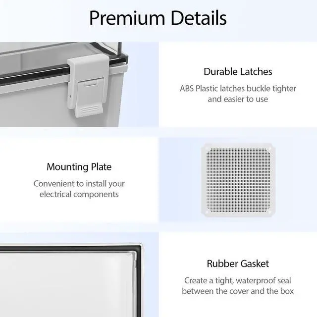 Alt view image 4 of 7 - Junction Box, IP65 Waterproof Dustproof ABS Plastic Enclosure, Outdoor and Indoor Project Box Hinged Clear Cover with Mounting Plate Wall Brackets, Outer Dimension 11.8"x 11.8" x 7.1", Grey