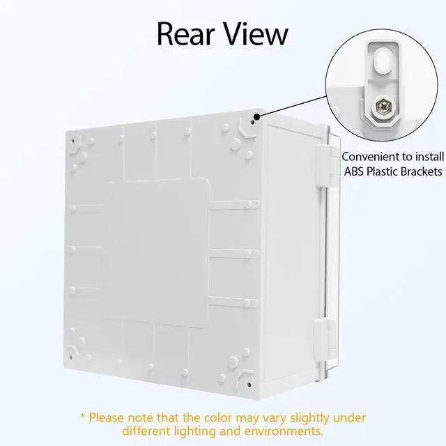 Alt view image 5 of 7 - Junction Box, IP65 Waterproof Dustproof ABS Plastic Enclosure, Outdoor and Indoor Project Box Hinged Clear Cover with Mounting Plate Wall Brackets, Outer Dimension 11.8"x 11.8" x 7.1", Grey