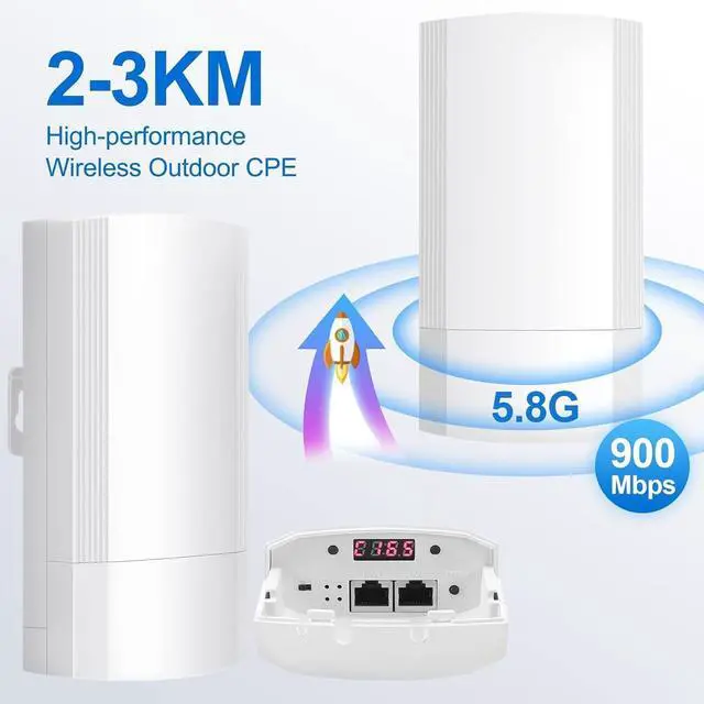 Alt view image 2 of 7 - Wireless BridgePoint to Point Wireless Bridge Extending WiFi to Outbuildings Long Range up to 2-3KM CPE200 with 12dBi High-Gain Antenna24V PoE Power, IP65 Waterproof, 2 Pack White