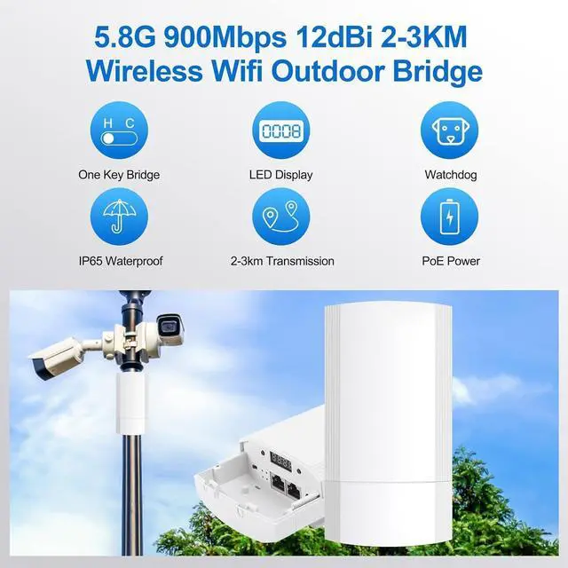 Alt view image 6 of 7 - Wireless BridgePoint to Point Wireless Bridge Extending WiFi to Outbuildings Long Range up to 2-3KM CPE200 with 12dBi High-Gain Antenna24V PoE Power, IP65 Waterproof, 2 Pack White