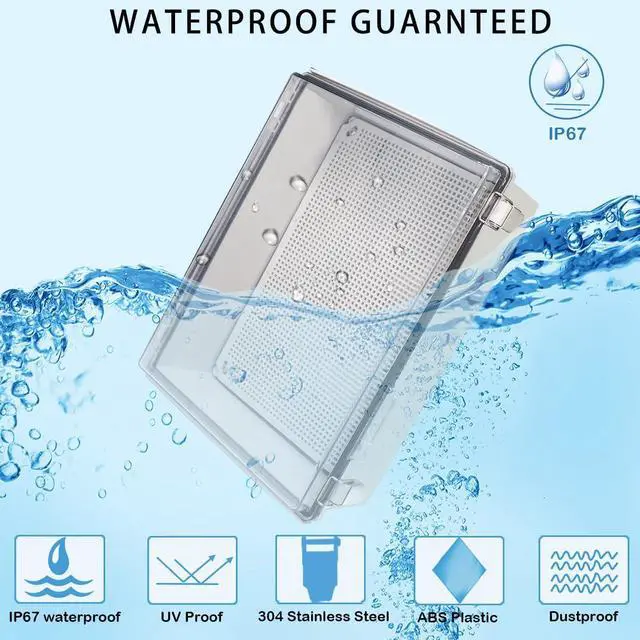 Alt view image 2 of 7 - Junction Box,IP67 Waterproof Electrical Box Hinged Clear Cover Stainless Steel Buckle Plastic Enclosure for Project w Mounting Plate Wall Bracket and 2 Cable Gland 15"x11"x5.1"/380x280x130mm