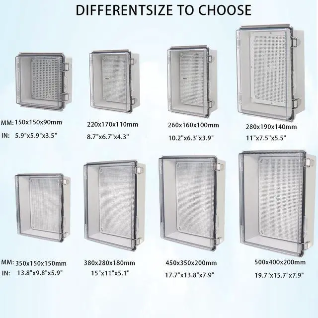 Alt view image 3 of 7 - Junction Box,IP67 Waterproof Electrical Box Hinged Clear Cover Stainless Steel Buckle Plastic Enclosure for Project w Mounting Plate Wall Bracket and 2 Cable Gland 15"x11"x5.1"/380x280x130mm