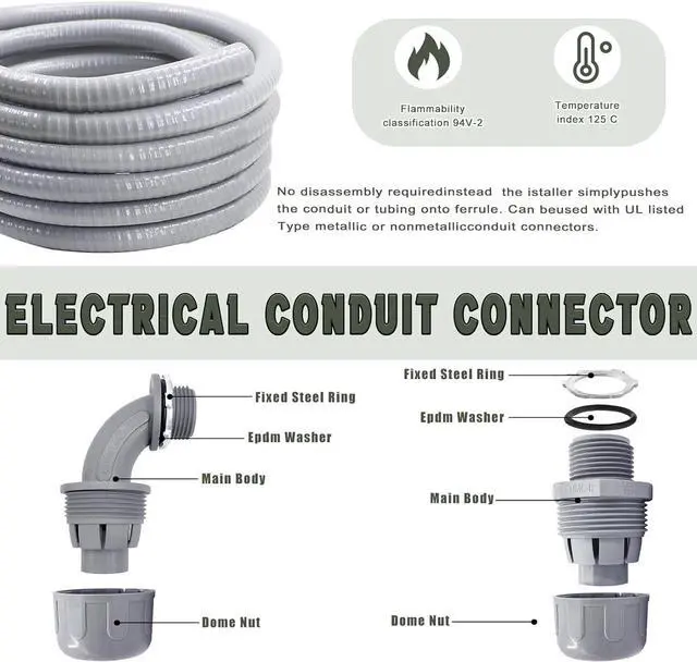 Alt view image 4 of 7 - Liquid-Tight Conduit and Connector Kit - 3/4 Inch 100 FT Non Metallic Liquid Tight Electrical Conduit with 5 Straight and 5 Angle Fittings