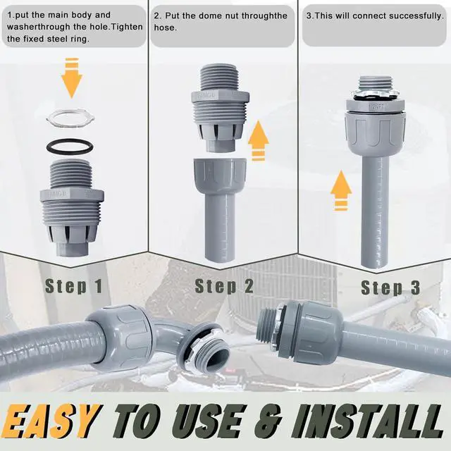 Alt view image 5 of 7 - Liquid-Tight Conduit and Connector Kit - 3/4 Inch 100 FT Non Metallic Liquid Tight Electrical Conduit with 5 Straight and 5 Angle Fittings