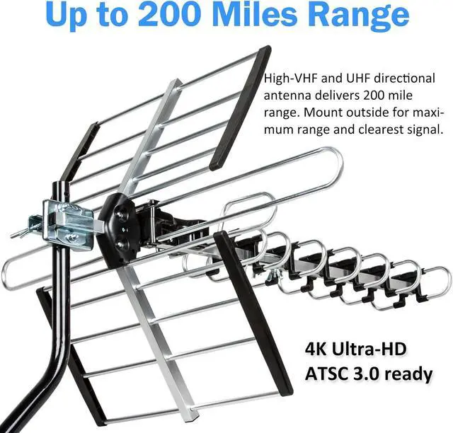 Alt view image 2 of 7 - HDTV Antenna Upgraded 2025 Version VHF/UHF 4K 200 Miles Range with Antenna Splitter Support 4 Tvs & 40ft RG6 Cable, ATSC 3.0 Ready, Mounting Hardware Included