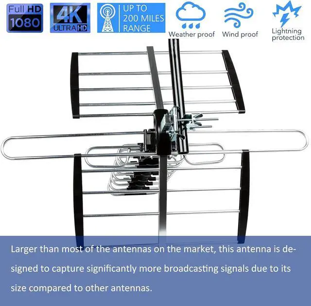 Alt view image 3 of 7 - HDTV Antenna Upgraded 2025 Version VHF/UHF 4K 200 Miles Range with Antenna Splitter Support 4 Tvs & 40ft RG6 Cable, ATSC 3.0 Ready, Mounting Hardware Included
