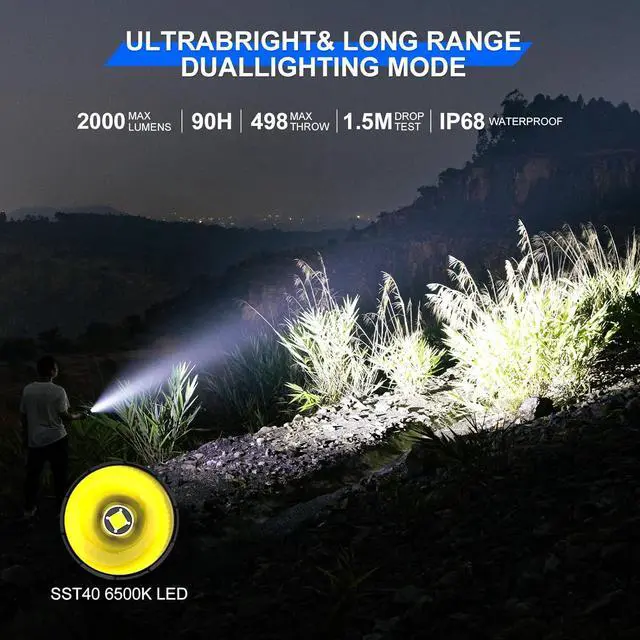 Alt view image 3 of 7 - T1 Tactical Flashlights 2000 High Lumens, Rechargeable Flashlight 498 Meters Long Beam Distance, Handheld Flash Light with Tactical Tail Button for Tactical Gear, Suvival, Emergencies, Outdoor