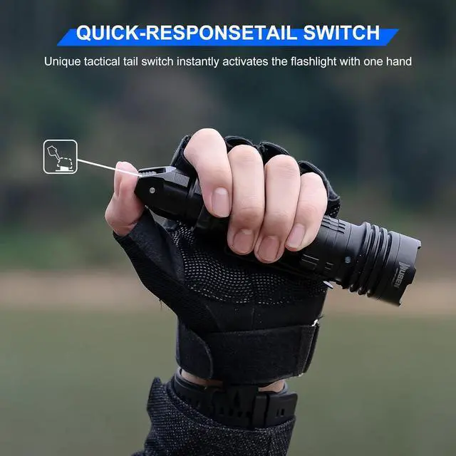 Alt view image 6 of 7 - T1 Tactical Flashlights 2000 High Lumens, Rechargeable Flashlight 498 Meters Long Beam Distance, Handheld Flash Light with Tactical Tail Button for Tactical Gear, Suvival, Emergencies, Outdoor