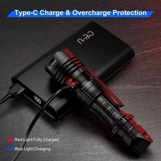 Alt view image 7 of 7 - T1 Tactical Flashlights 2000 High Lumens, Rechargeable Flashlight 498 Meters Long Beam Distance, Handheld Flash Light with Tactical Tail Button for Tactical Gear, Suvival, Emergencies, Outdoor