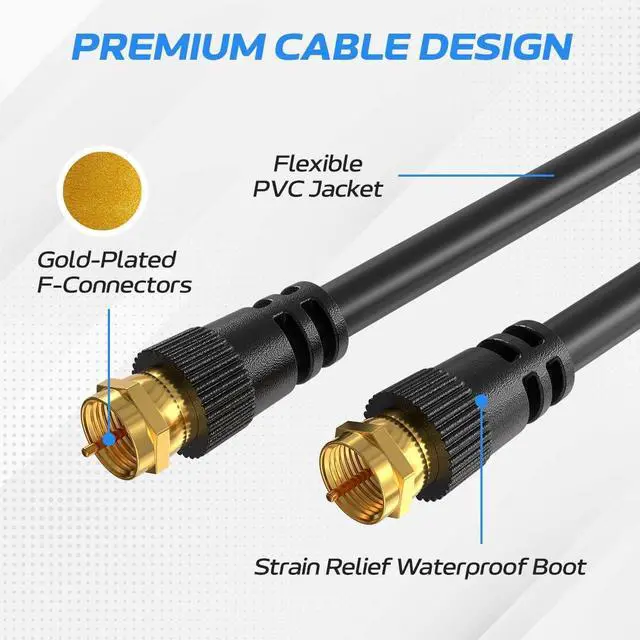 Alt view image 3 of 6 - Online Pack of 10 x Coaxial Cables 25FT Black Coax RG6 Male F Type Extension Wire Digital Audio Video for Indoor and Outdoor Satellite Dish Cable TV Antenna