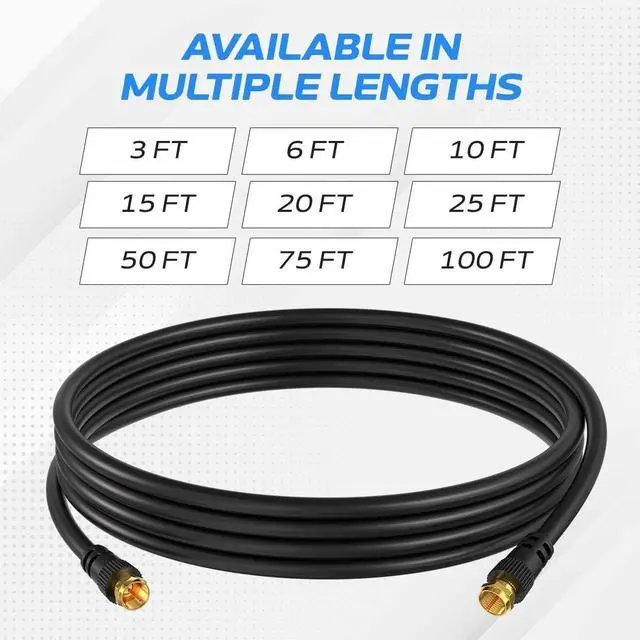 Alt view image 4 of 6 - Online Pack of 10 x Coaxial Cables 25FT Black Coax RG6 Male F Type Extension Wire Digital Audio Video for Indoor and Outdoor Satellite Dish Cable TV Antenna
