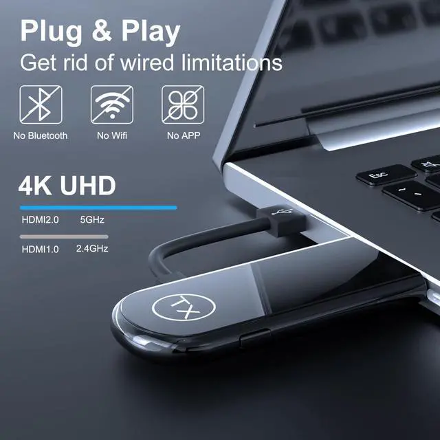 Alt view image 2 of 7 - 4K Wireless HDMI Transmitter and Receiver 100FT, Plug&Play Portable 2.4G/5G Wireless HDMI Extender, 4K Wireless Display Adapter for Video and Audio Streaming to Monitor from Laptop/TV Box