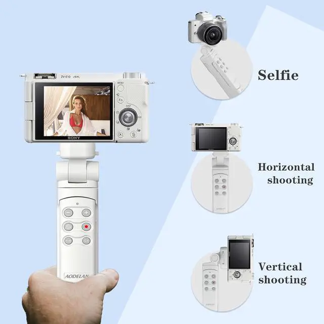 Alt view image 2 of 7 - Wireless Camera Remote Control Shooting Grip and Tripod (White) with Remote Shutter Release - Replaces GP-VPT2BT for  ZV-1, A7 III, A6400, A7C, A7R IV, A9, FX-3, FX30, RX100 VII, RX0 II