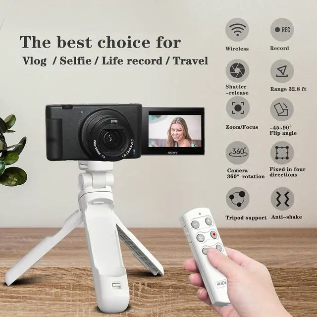 Alt view image 4 of 7 - Wireless Camera Remote Control Shooting Grip and Tripod (White) with Remote Shutter Release - Replaces GP-VPT2BT for  ZV-1, A7 III, A6400, A7C, A7R IV, A9, FX-3, FX30, RX100 VII, RX0 II