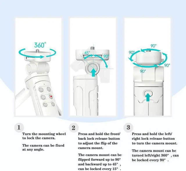 Alt view image 6 of 7 - Wireless Camera Remote Control Shooting Grip and Tripod (White) with Remote Shutter Release - Replaces GP-VPT2BT for  ZV-1, A7 III, A6400, A7C, A7R IV, A9, FX-3, FX30, RX100 VII, RX0 II