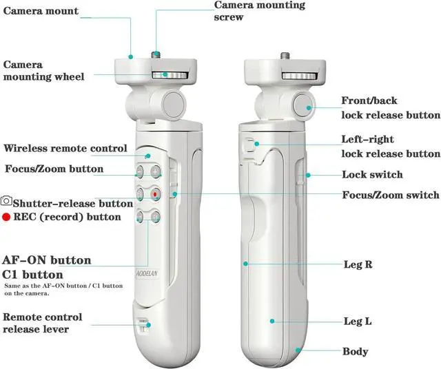 Alt view image 7 of 7 - Wireless Camera Remote Control Shooting Grip and Tripod (White) with Remote Shutter Release - Replaces GP-VPT2BT for  ZV-1, A7 III, A6400, A7C, A7R IV, A9, FX-3, FX30, RX100 VII, RX0 II