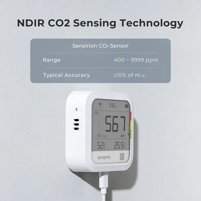 Alt view image 3 of 7 - CO2 Monitor Thermometer Hygrometer, Remote Monitoring via Qingping IoT, Temperature and Humidity Monitor for Different Scenarios, Fast Alert Notification, Rechargeable Battrey
