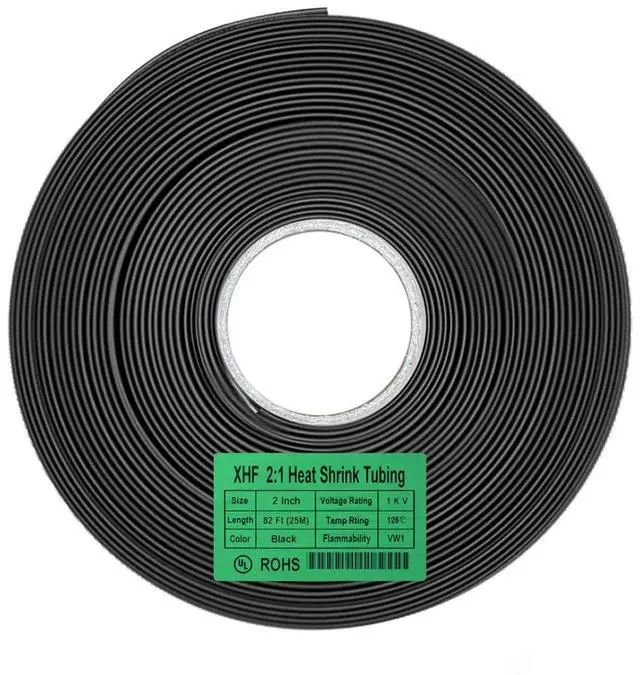 Main image of Listed 82 FT 2" Heat Shrink Tubing Roll 2:1,Electrical Industrial Shrink Tube for Wire Insulation Compliant Black