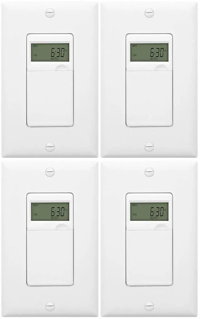 Main image of Programmable Digital Timer Switch for Lights, Fans, Motors, 7-Day 18 ON/OFF Timer Settings, Single Pole, Neutral Wire Required, UL Listed, HET01-C, White, 4 Pack