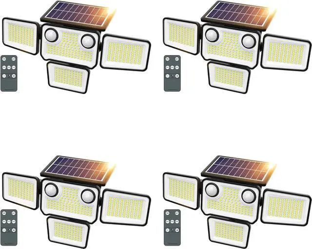 Main image of Outdoor Solar Lights for Outside, 324 LED 3000LM Motion Sensor Outdoor Lights Waterproof IP65, 4 Heads Solar Powered Flood Security Light with Remote Control & 3 Mode for House Yard 4 Pack