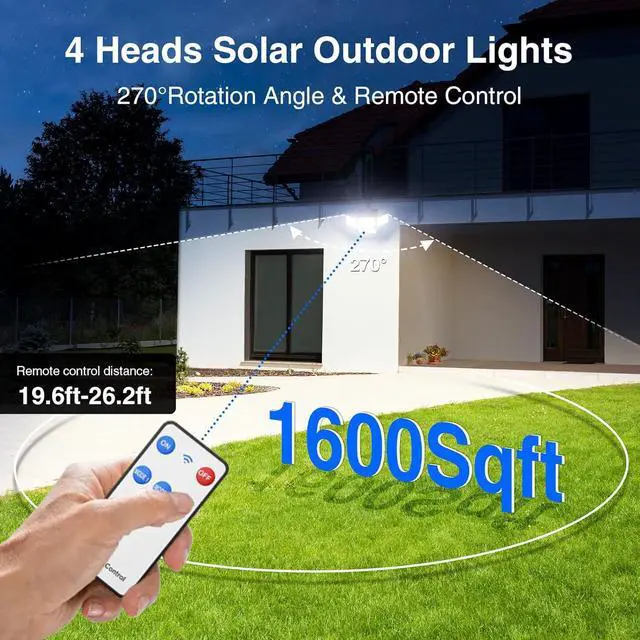 Alt view image 6 of 7 - Outdoor Solar Lights for Outside, 324 LED 3000LM Motion Sensor Outdoor Lights Waterproof IP65, 4 Heads Solar Powered Flood Security Light with Remote Control & 3 Mode for House Yard 4 Pack