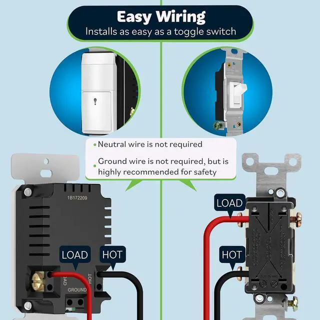 Alt view image 3 of 7 - Motion Sensor Light Switch, Occupancy & Vacancy Motion Sensor Switch,    , No Neutral Wire, Single Pole, TDOS5-HL-W-6PCS, White