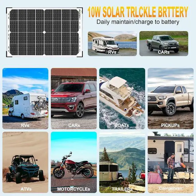 Alt view image 6 of 7 - 30W Solar Battery Charger Solar Battery Maintainer + Upgrade 10A MPPT Charge Controller + Adjustable Mount Bracket for Car RV Boat Motorcycle12V Waterproof Solar Panel Kit Trickle Charging