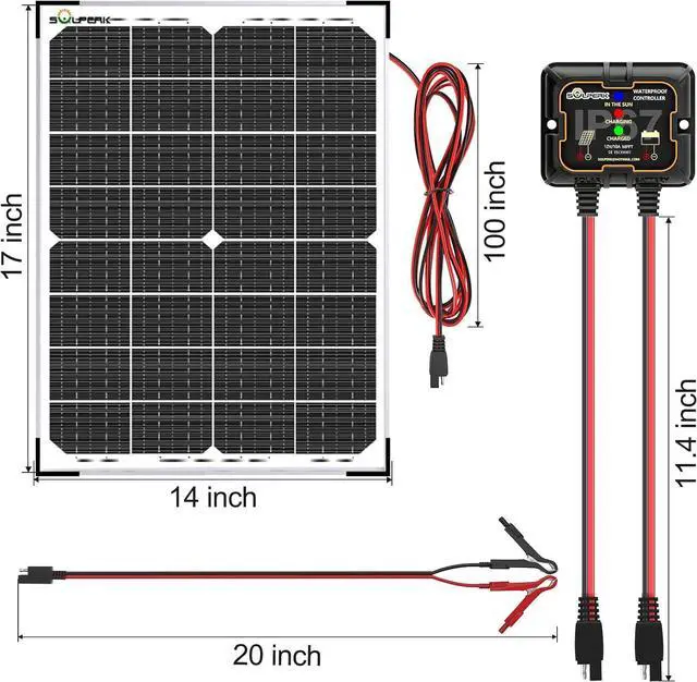 Alt view image 7 of 7 - 30W Solar Battery Charger Solar Battery Maintainer + Upgrade 10A MPPT Charge Controller + Adjustable Mount Bracket for Car RV Boat Motorcycle12V Waterproof Solar Panel Kit Trickle Charging