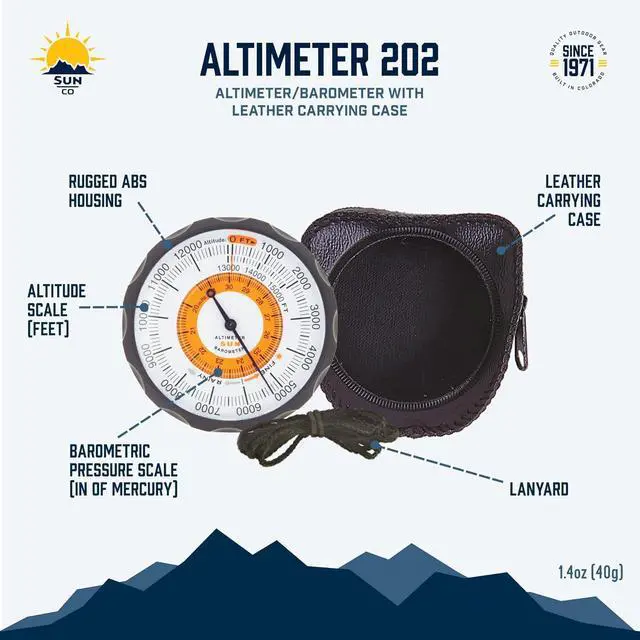 Alt view image 6 of 6 - Battery-Free Altimeter and Barometer | Weather-Trend Indicator with Soft Leather Case | Reads Altitude from 0 to 15,000 Feet