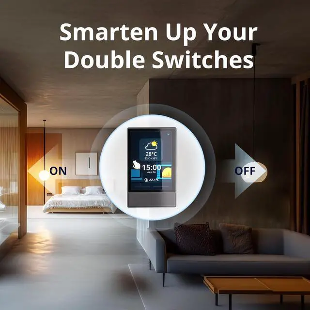 Alt view image 4 of 7 - NSPanel Smart Switch - 2-Switch Panel Home Control With Touchscreen, Temperature Function, Lights Control - Compatible With Alexa and Google Home, Black