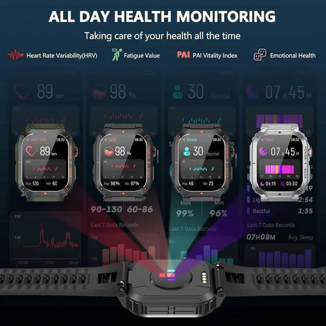 Alt view image 3 of 7 - Smart Watches for Men,Military Smartwatches with GPS and Map Navigation & BT Calls - Fitness Trackers with Heart Rate/SpO2/Sleep Monitor,Elevation,Compass,Outdoor Sport Watch for Android/iOS