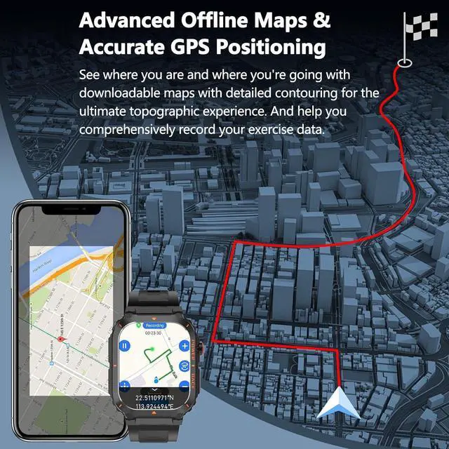 Alt view image 4 of 7 - Smart Watches for Men,Military Smartwatches with GPS and Map Navigation & BT Calls - Fitness Trackers with Heart Rate/SpO2/Sleep Monitor,Elevation,Compass,Outdoor Sport Watch for Android/iOS