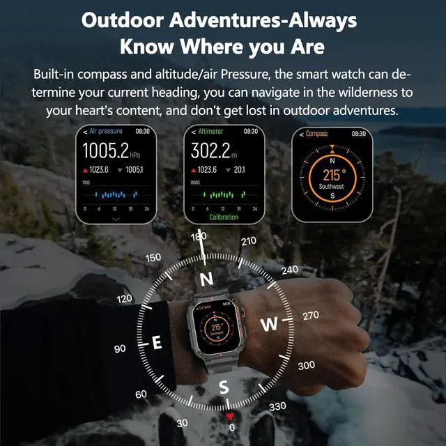 Alt view image 6 of 7 - Smart Watches for Men,Military Smartwatches with GPS and Map Navigation & BT Calls - Fitness Trackers with Heart Rate/SpO2/Sleep Monitor,Elevation,Compass,Outdoor Sport Watch for Android/iOS