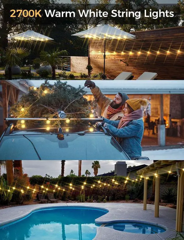 Alt view image 7 of 7 - Outdoor String Lights, Smart Patio Lights 100Ft Dimmable Outdoor Lights Warm White, 50 G40 LED Bulbs, Wi String Lights for Outside, Work with Alexa, APP Control, Waterproof Extendable