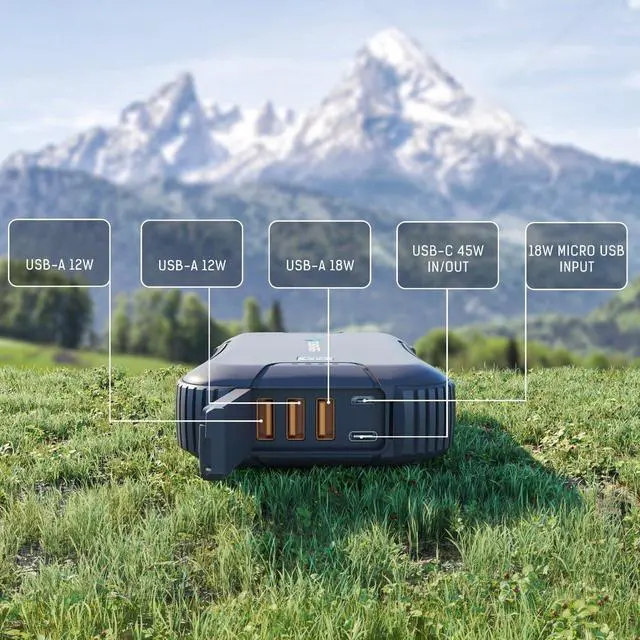 Alt view image 4 of 7 - 30000mAh Rugged & Waterproof Power Bank, 45W USB-C Heavy Duty Laptop Portable Charger for Outdoor, Camping, For iPhone 16, 15, 14, iPad,  S25, S24, S23, Android, Steam Deck, MacBook, Chromebook