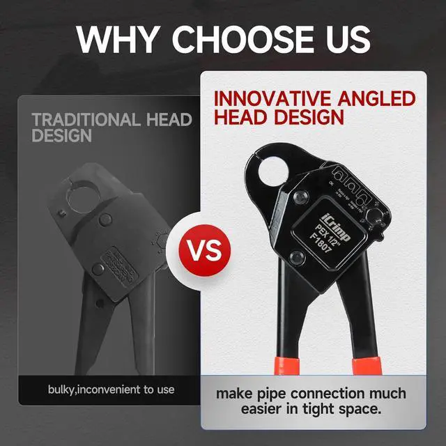 Alt view image 5 of 7 - Angle Head F1807 PEX Pipe Crimping Tool for Copper Rings - 1/2&3/4-inch Two Crimper Set with Cutter, Suitable for Tight Spaces