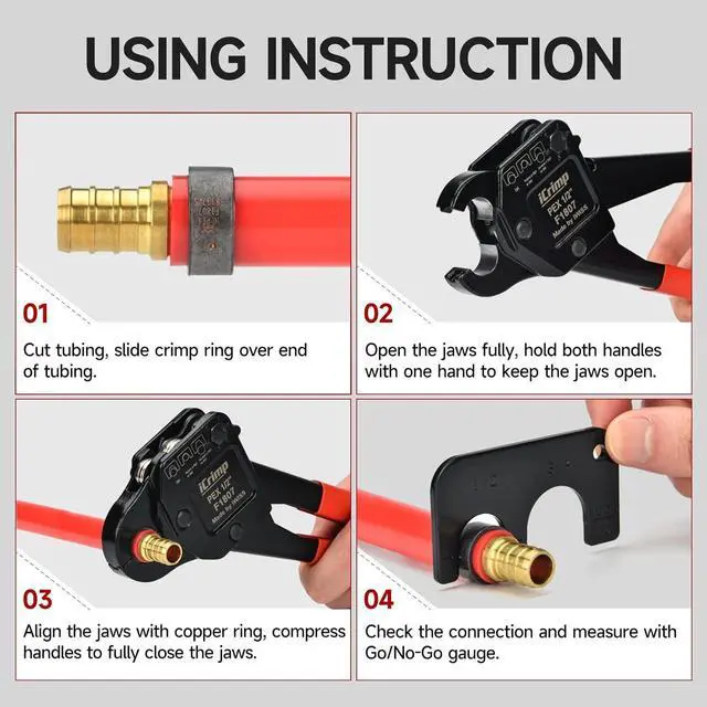 Alt view image 6 of 7 - Angle Head F1807 PEX Pipe Crimping Tool for Copper Rings - 1/2&3/4-inch Two Crimper Set with Cutter, Suitable for Tight Spaces