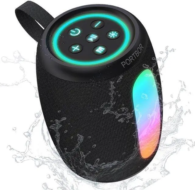 Main image of Portable Bluetooth Speaker, Powerful Stereo Sound Small Wireless Speaker with Lights, IPX5 Waterproof, BT5.3 with AUX Input, TWS Pairing, for Outdoor Home Party Camping, Electronics Gifts for Him Her