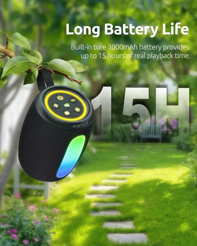 Alt view image 6 of 7 - Portable Bluetooth Speaker Wireless, Powerful Loud Sound Small Speaker with Lights, IPX5 Waterproof, BT5.3 with AUX Input Port, TWS Pairing, for Outdoor Home Party Beach Shower, Electronics Gifts