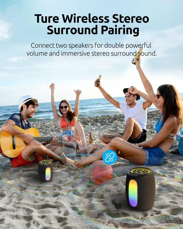 Alt view image 7 of 7 - Portable Bluetooth Speaker Wireless, Powerful Loud Sound Small Speaker with Lights, IPX5 Waterproof, BT5.3 with AUX Input Port, TWS Pairing, for Outdoor Home Party Beach Shower, Electronics Gifts