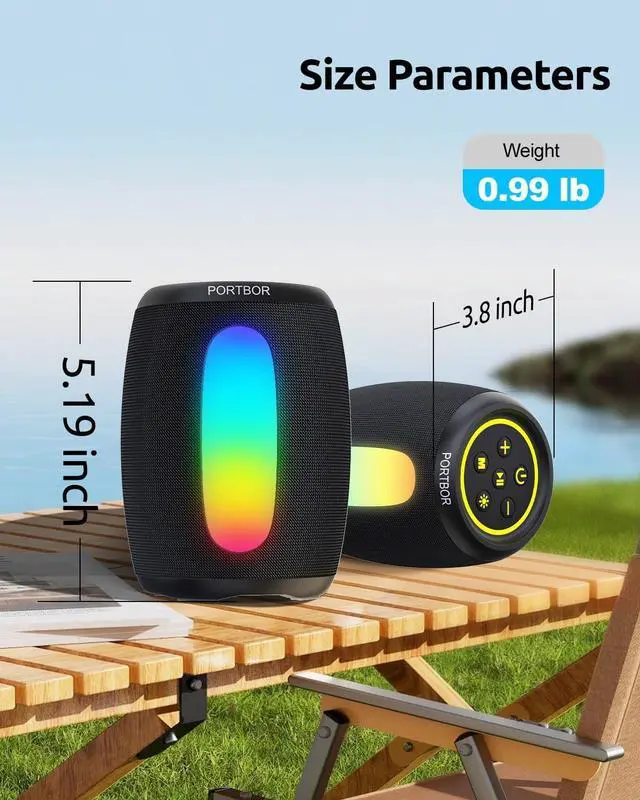 Alt view image 2 of 7 - Portable Bluetooth Speaker Wireless, Powerful Loud Sound Small Speaker with Lights, IPX5 Waterproof, BT5.3 with AUX Input Port, TWS Pairing, for Outdoor Home Party Beach Shower, Electronics Gifts