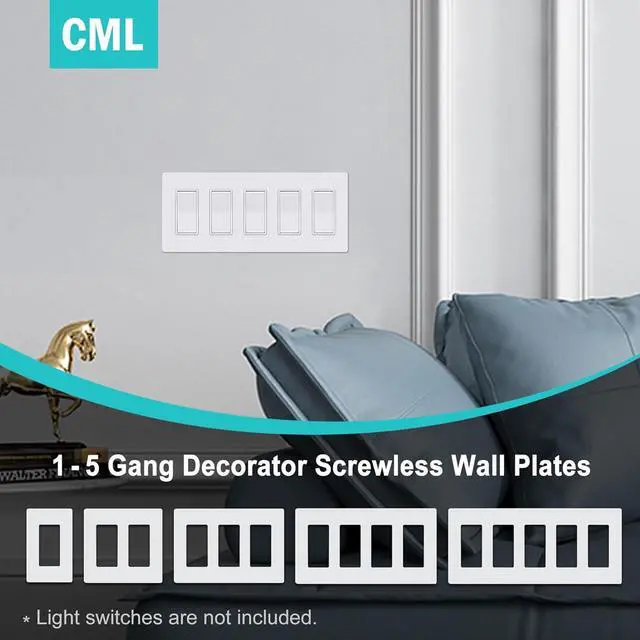 Alt view image 7 of 7 - Screwless Decorator Wall Plates, 80 Pack 1-Gang Light Switch Covers, Single Decor Receptacle Outlet Cover, Impact Resistant, Standard Size 2.91 X 4.68, UL Listed, Gloss White