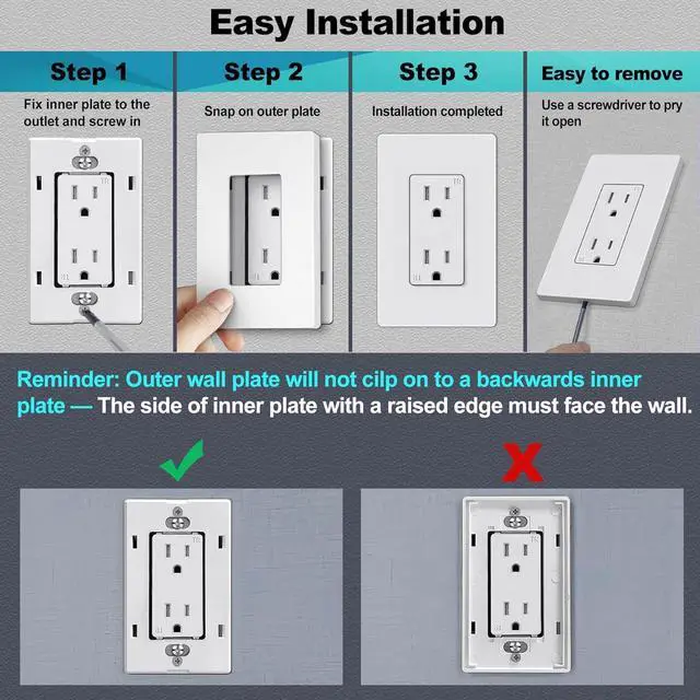 Alt view image 5 of 7 - Screwless Decorator Wall Plates, 80 Pack 1-Gang Light Switch Covers, Single Decor Receptacle Outlet Cover, Impact Resistant, Standard Size 2.91 X 4.68, UL Listed, Gloss White