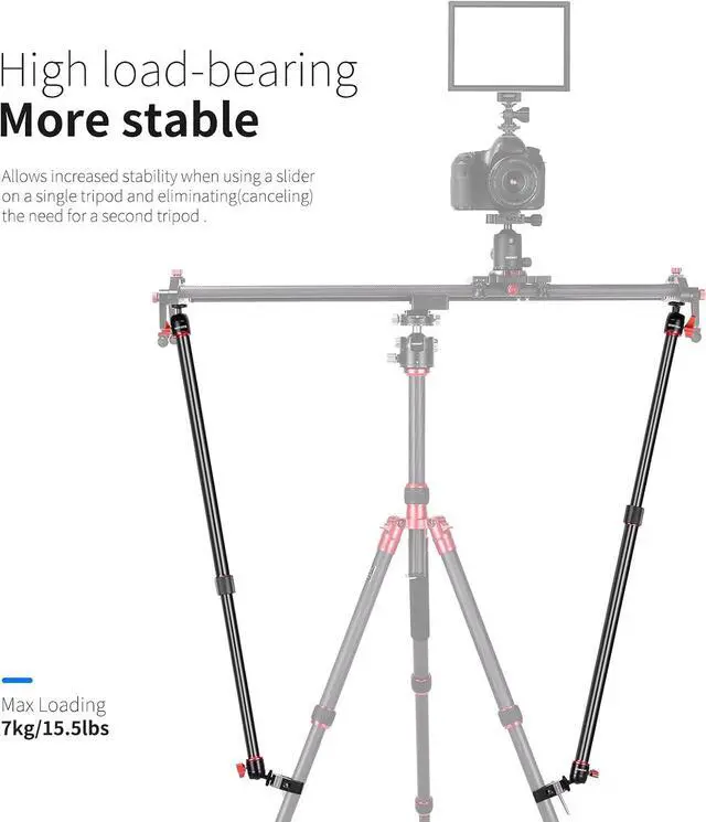 Alt view image 2 of 7 - Camera Slider Support Arm Stabilizer, 2-Pack Adjustable Tripod Stability Arm for Increasing Stability in Aluminum Alloy, Extendable Poles for Camera Video Slider Rail with C Clamps and BallHead