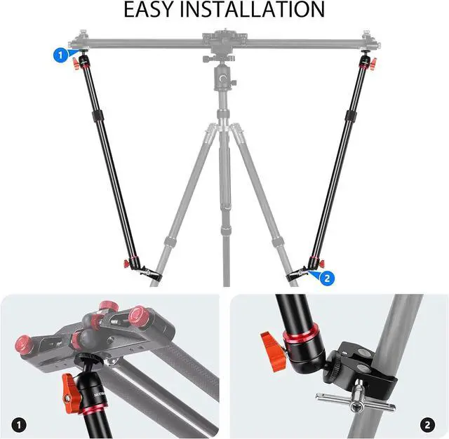 Alt view image 3 of 7 - Camera Slider Support Arm Stabilizer, 2-Pack Adjustable Tripod Stability Arm for Increasing Stability in Aluminum Alloy, Extendable Poles for Camera Video Slider Rail with C Clamps and BallHead