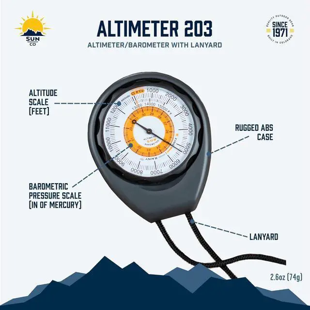 Alt view image 6 of 6 - Battery-Free Altimeter and Barometer | Weather-Trend Indicator with Rugged ABS Case and Lanyard | Reads Altitude from 0 to 15,000 Feet