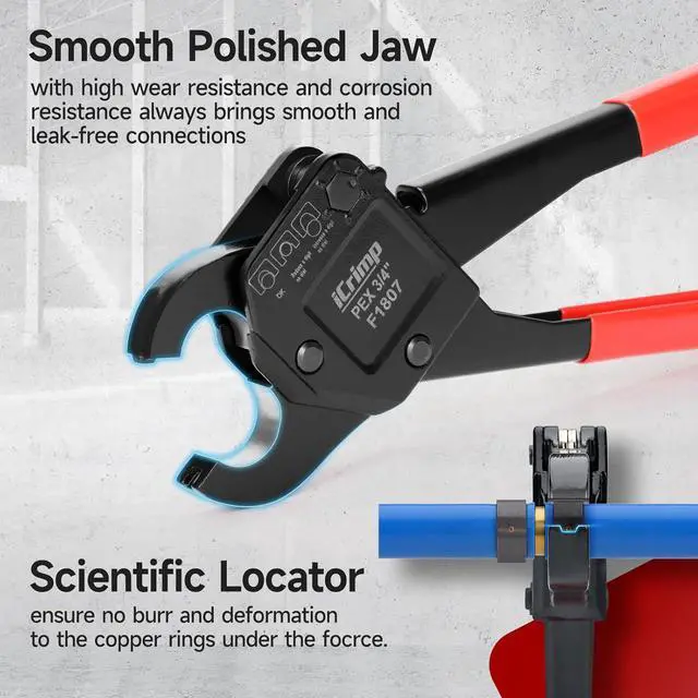 Alt view image 2 of 7 - Angle Head F1807 PEX Pipe Crimping Tool for Copper Rings - 1/2&3/4-inch Two Crimper Set with Cutter, Suitable for Tight Spaces