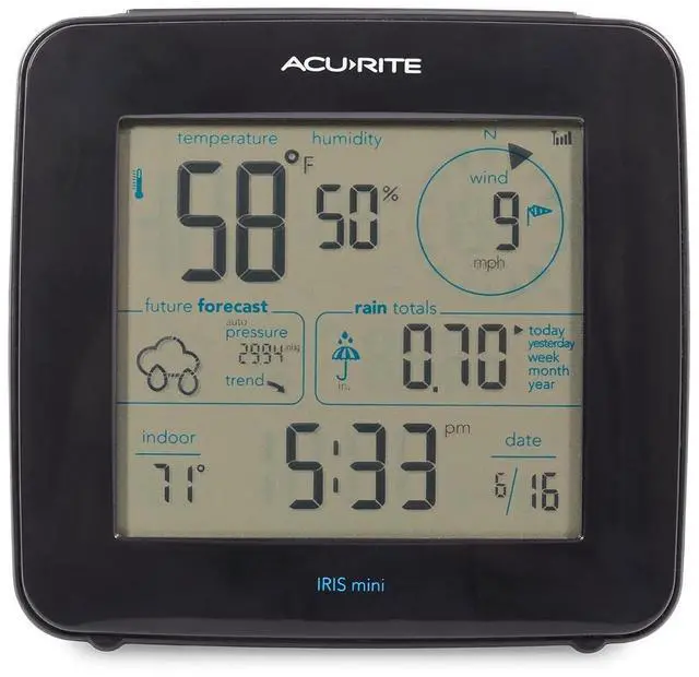 Alt view image 2 of 7 - Iris® Weather Station with Mini Wireless Display for Temperature, Humidity, Wind Speed, Wind Direction, Historic Rainfall Totals, and Hyperlocal Forecast with Built-in Barometer (01122M)
