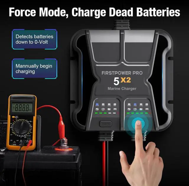 Alt view image 6 of 7 - 2 Bank Marine Battery Charger 5X2, 10A (5A/Bank) - 12V Waterproof Onboard Battery Charger, Battery Maintainer & Desulfator for SLA/AGM, Lithium (LiFePO4), Calcium & Deep-Cycle Battery- Charged 24/7
